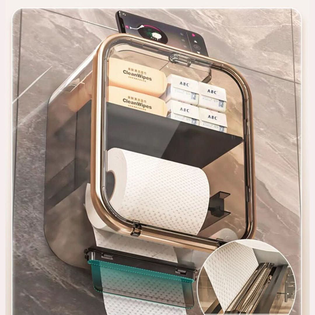 Wall-Mounted Bathroom Organizer No-Drill Toilet Paper Holder & Shelf