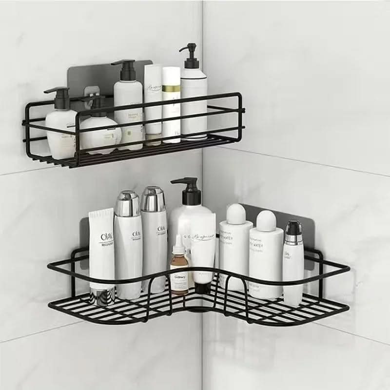 Wall-Mounted Bathroom Shelf Metal Open-Frame Drainage Adhesive Mount