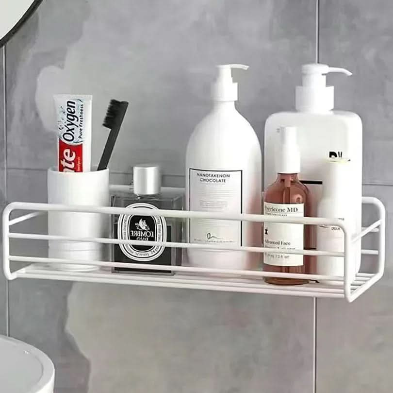 Wall-Mounted Bathroom Shelf Metal Open-Frame Drainage Adhesive Mount