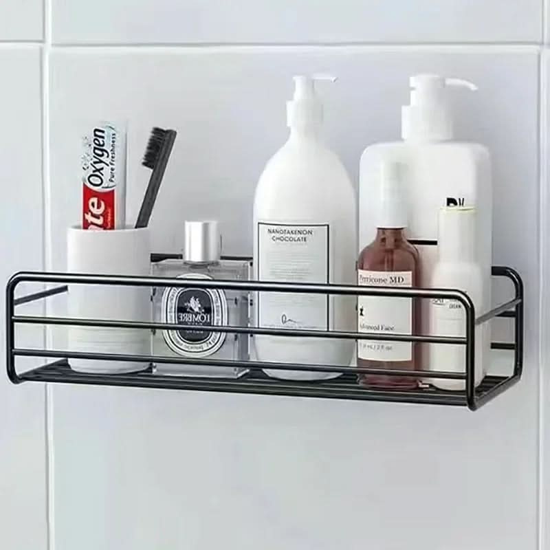 Wall-Mounted Bathroom Shelf Metal Open-Frame Drainage Adhesive Mount