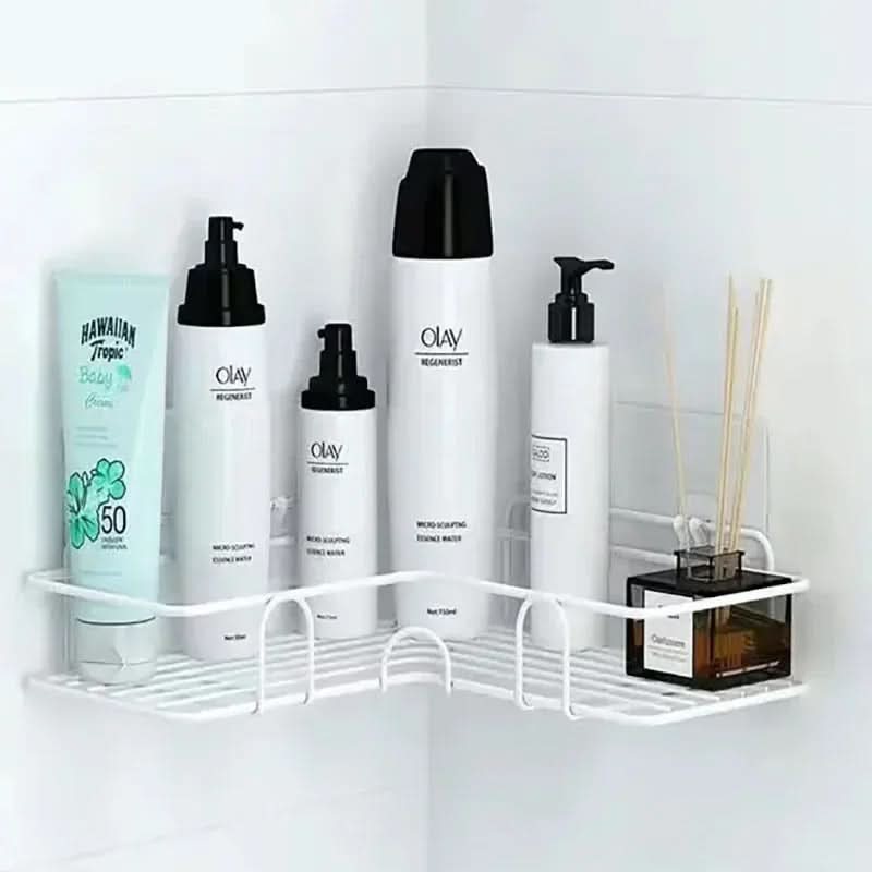 Wall-Mounted Bathroom Shelf Metal Open-Frame Drainage Adhesive Mount