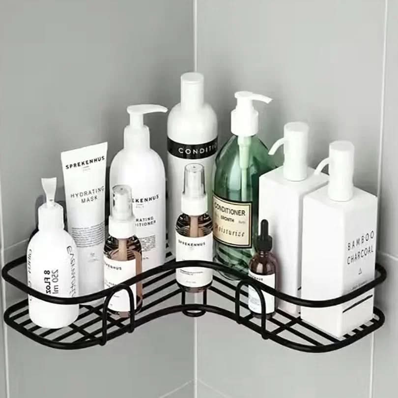 Wall-Mounted Bathroom Shelf Metal Open-Frame Drainage Adhesive Mount