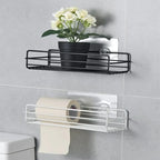 Wall-Mounted Bathroom Shelf Metal Open-Frame Drainage Adhesive Mount