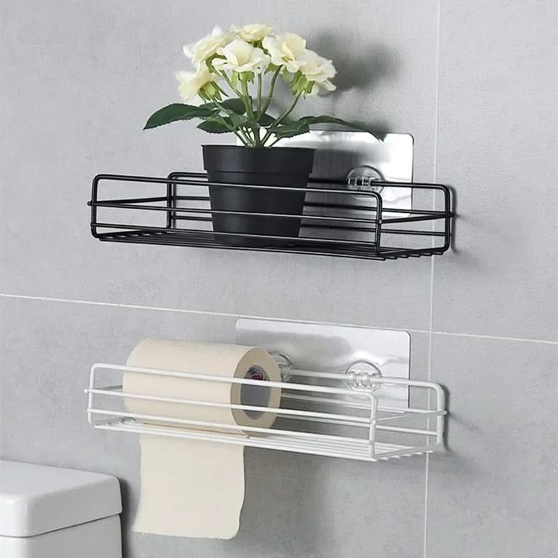 Wall-Mounted Bathroom Shelf Metal Open-Frame Drainage Adhesive Mount