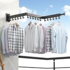 Wall-Mounted Clothes Drying Rack Fold-Flat Aluminum 18 Hooks