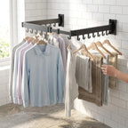 Wall-Mounted Clothes Drying Rack Fold-Flat Aluminum 18 Hooks