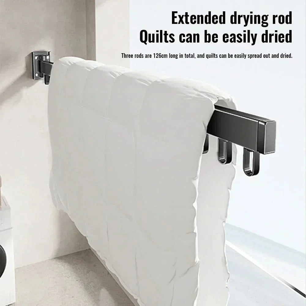 Wall-Mounted Clothes Drying Rack Fold-Flat Aluminum 18 Hooks