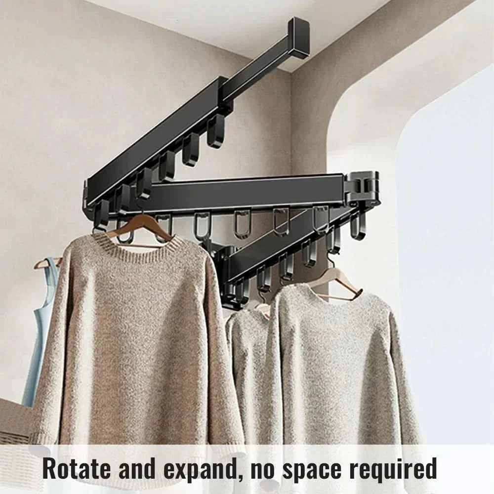 Wall-Mounted Clothes Drying Rack Fold-Flat Aluminum 18 Hooks