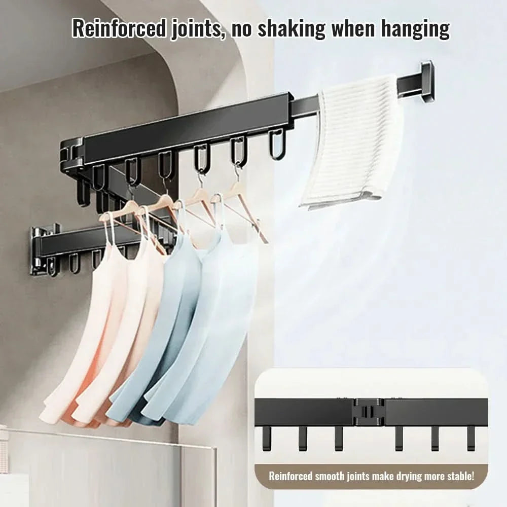 Wall-Mounted Clothes Drying Rack Fold-Flat Aluminum 18 Hooks