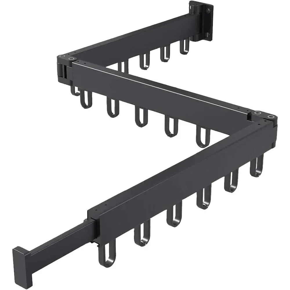 Wall-Mounted Clothes Drying Rack Fold-Flat Aluminum 18 Hooks