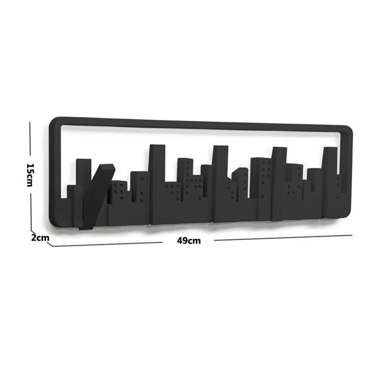 Wall-Mounted Coat Rack Five Fold-Down Hooks Matte Black