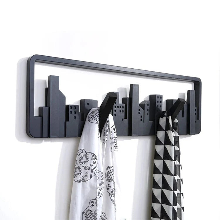 Wall-Mounted Coat Rack Five Fold-Down Hooks Matte Black