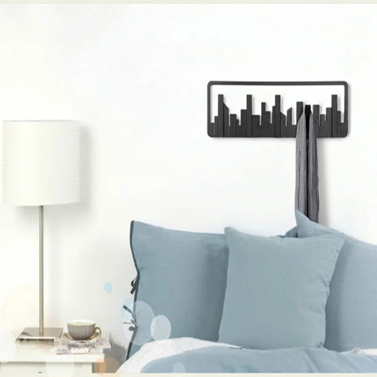 Wall-Mounted Coat Rack Five Fold-Down Hooks Matte Black