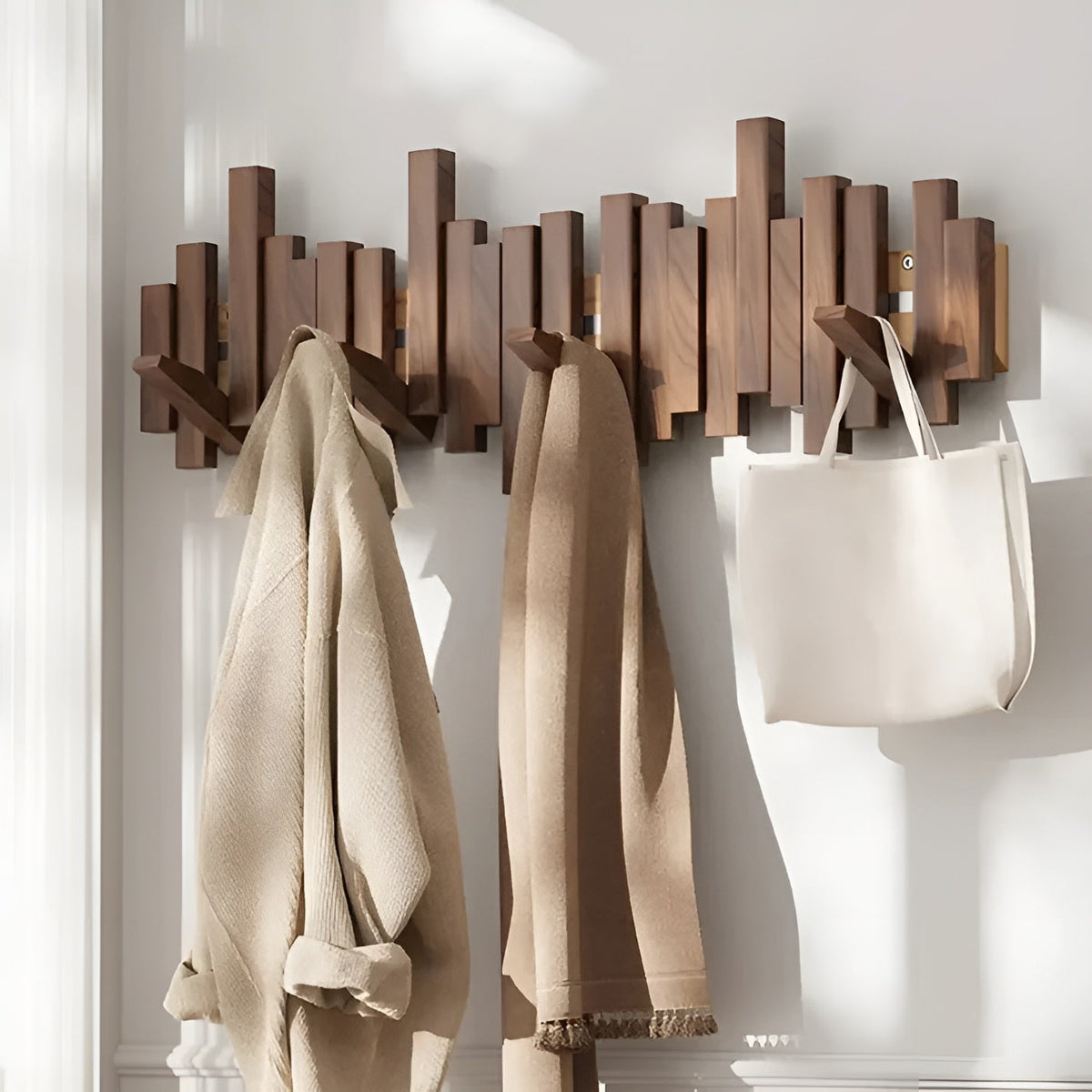 Wall-Mounted Coat Rack Foldable Hooks Solid Walnut