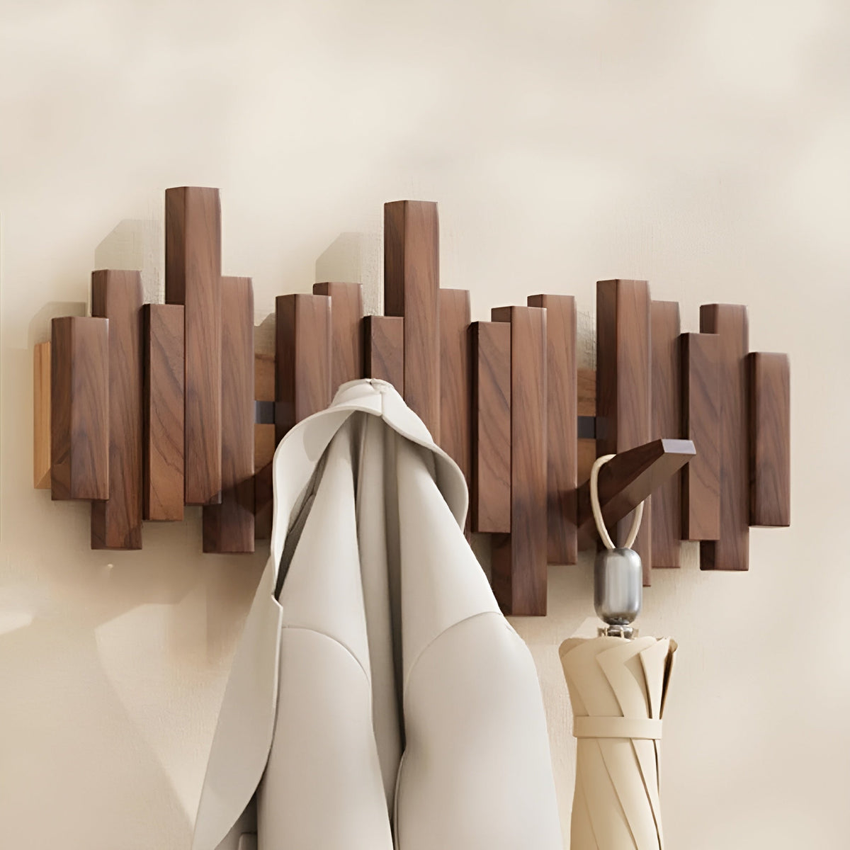 Wall-Mounted Coat Rack Foldable Hooks Solid Walnut