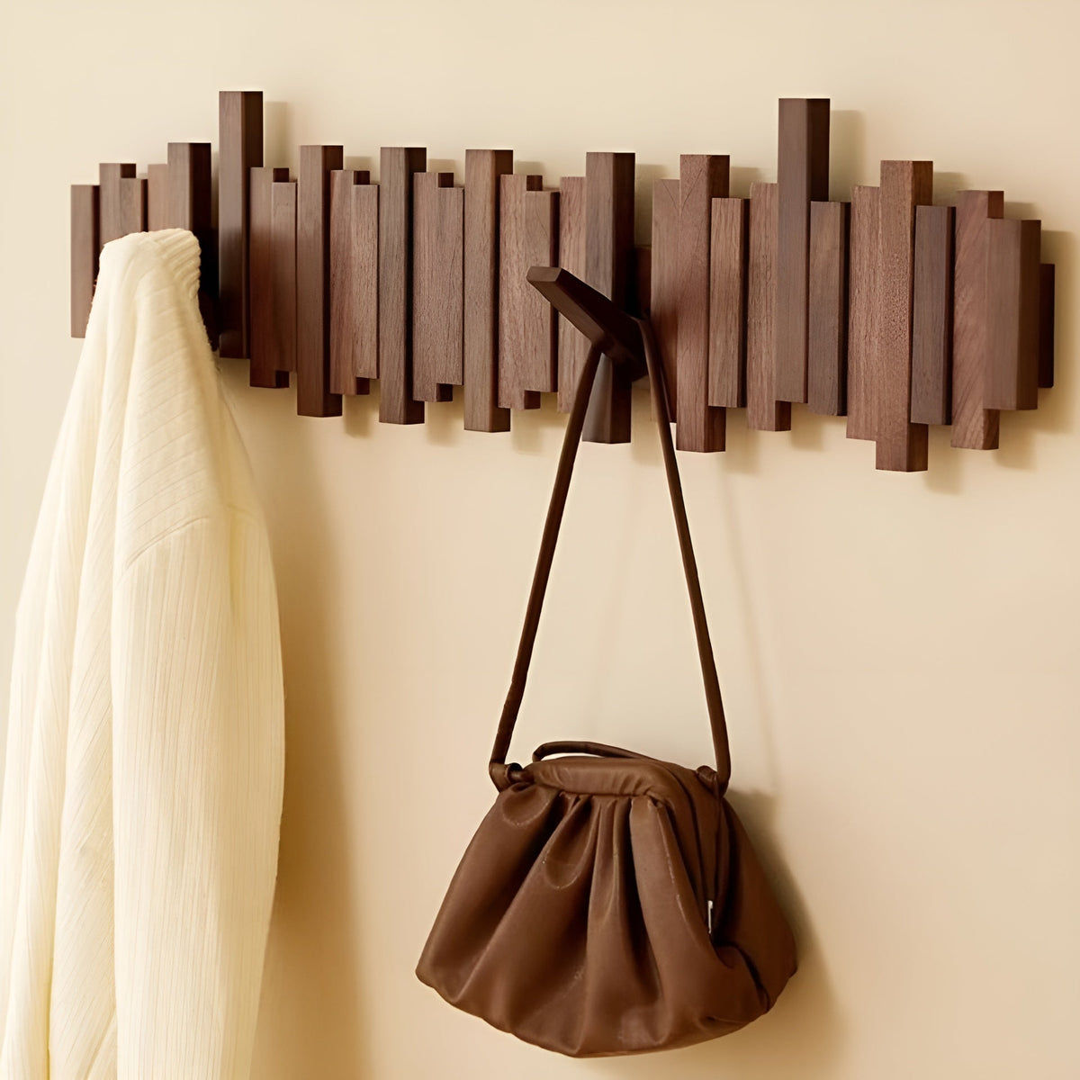 Wall-Mounted Coat Rack Foldable Hooks Solid Walnut
