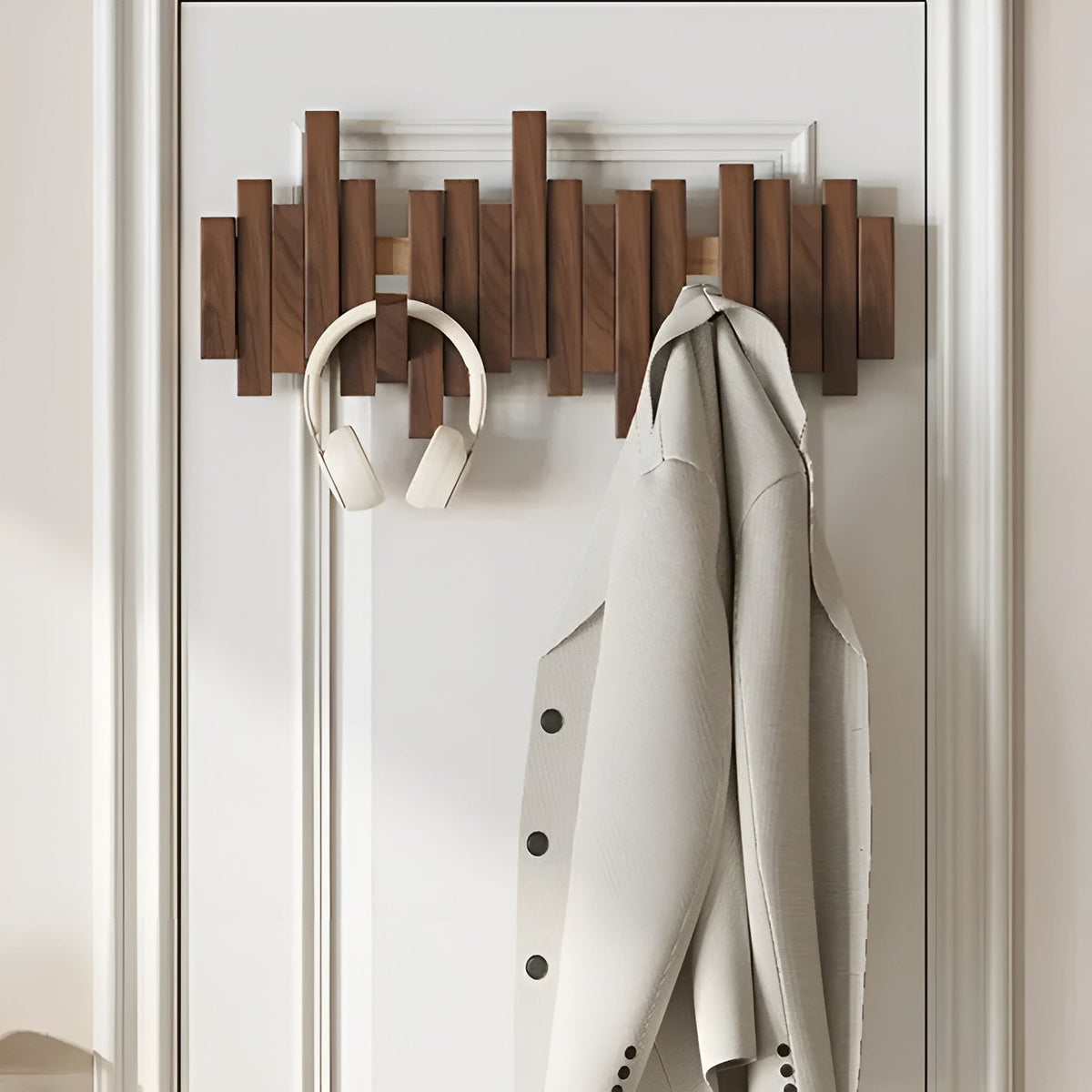 Wall-Mounted Coat Rack Foldable Hooks Solid Walnut
