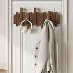 Wall-Mounted Coat Rack Magnetic Foldable Hooks Natural Wood