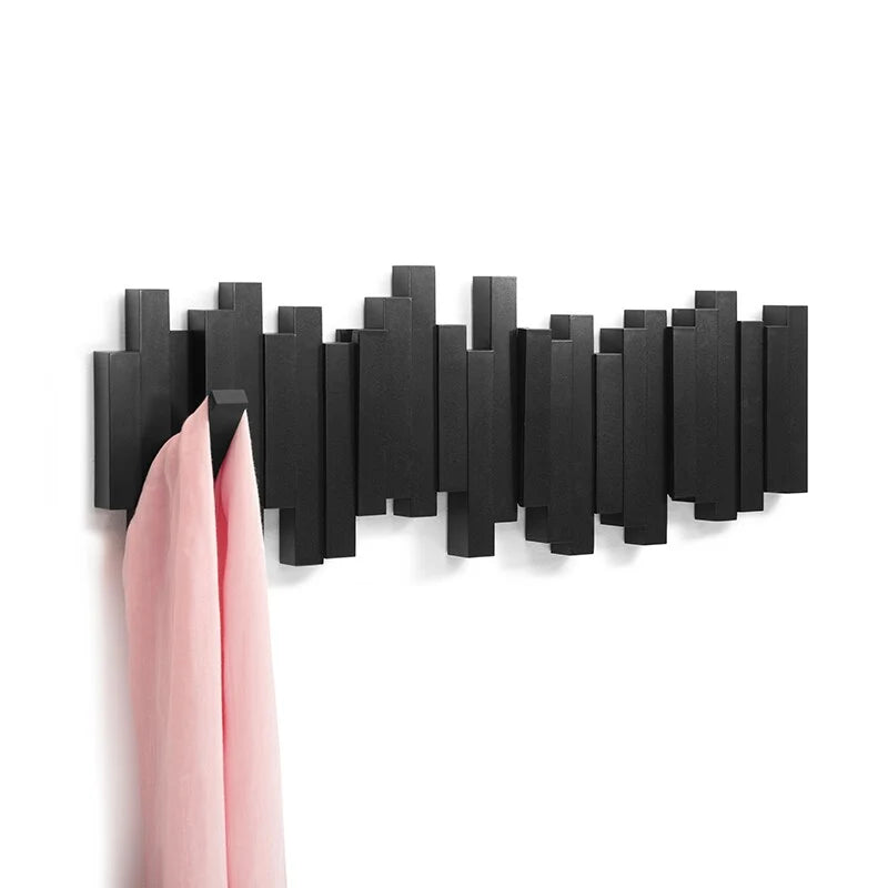 Wall-Mounted Coat Rack Magnetic Foldable Hooks Natural Wood