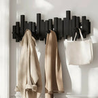 Wall-Mounted Coat Rack Magnetic Foldable Hooks Natural Wood