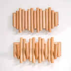 Wall-Mounted Coat Rack Natural Wood Retractable Fold-In Hooks