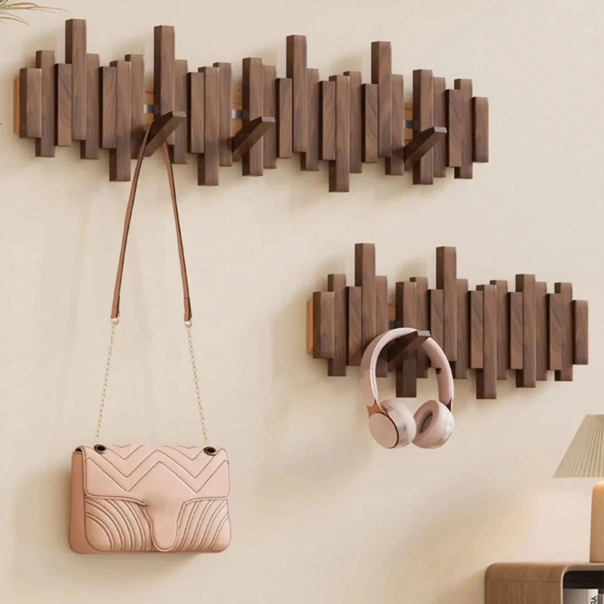 Wall-Mounted Coat Rack Natural Wood Space-Saving