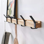 Wall-Mounted Coat Rack Rubberwood & Aluminum Five Swiveling Hooks