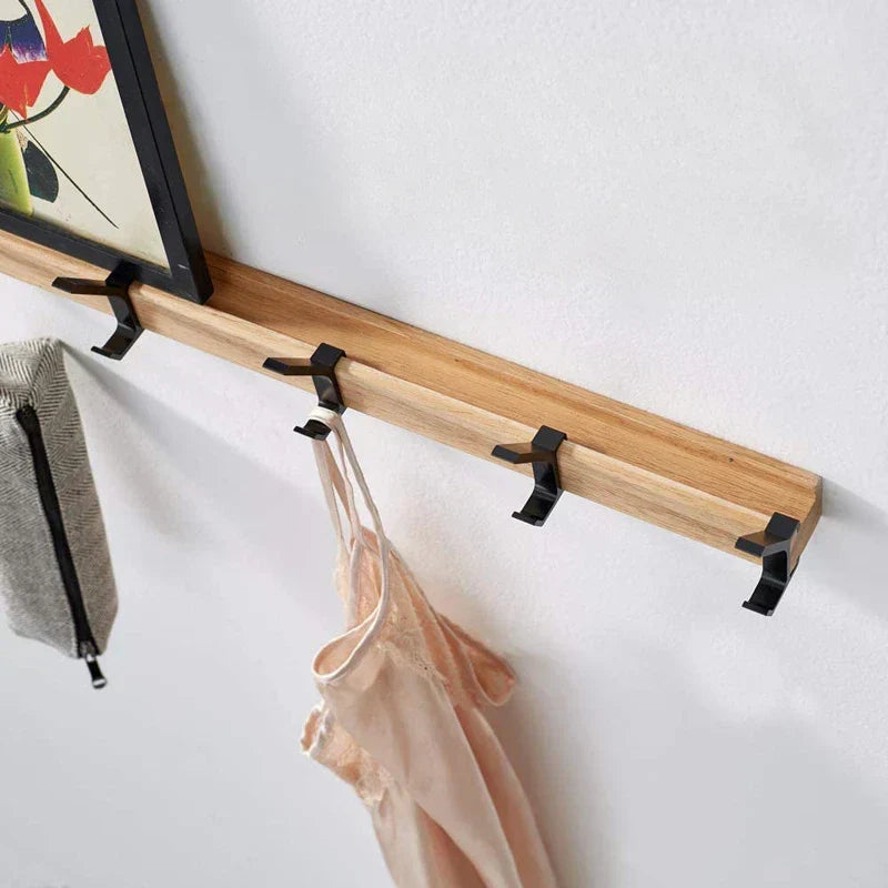 Wall-Mounted Coat Rack Rubberwood & Aluminum Five Swiveling Hooks
