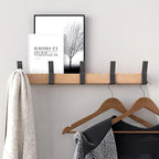Wall-Mounted Coat Rack Rubberwood & Aluminum Five Swiveling Hooks