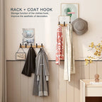 Wall-Mounted Coat Rack Rubberwood & Aluminum Five Swiveling Hooks