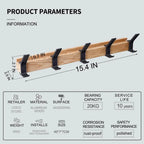 Wall-Mounted Coat Rack Rubberwood & Aluminum Five Swiveling Hooks