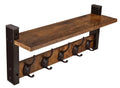 Wall-Mounted Coat Rack Rustic Wood Shelf 5 Double Hooks