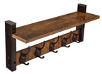 Wall-Mounted Coat Rack Rustic Wood Shelf 5 Double Hooks
