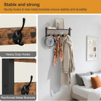 Wall-Mounted Coat Rack Rustic Wood Shelf 5 Double Hooks