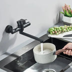 Wall-Mounted Faucet 360° Swivel Double Handles Space-Saving