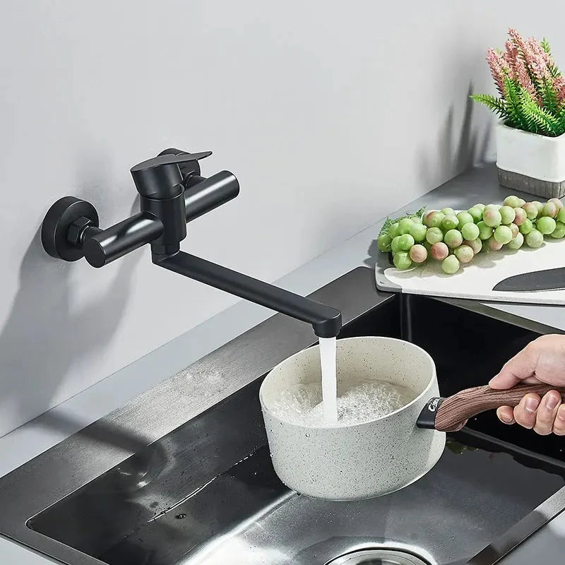 Wall-Mounted Faucet 360° Swivel Double Handles Space-Saving
