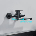 Wall-Mounted Faucet 360° Swivel Double Handles Space-Saving