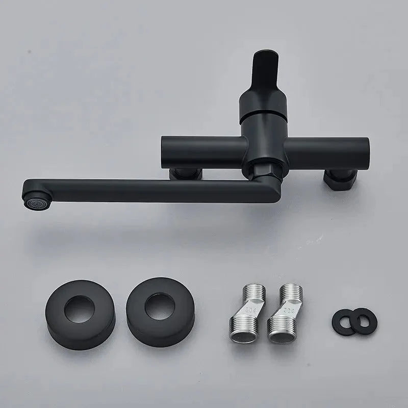 Wall-Mounted Faucet 360° Swivel Double Handles Space-Saving