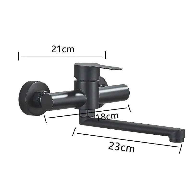 Wall-Mounted Faucet 360° Swivel Double Handles Space-Saving