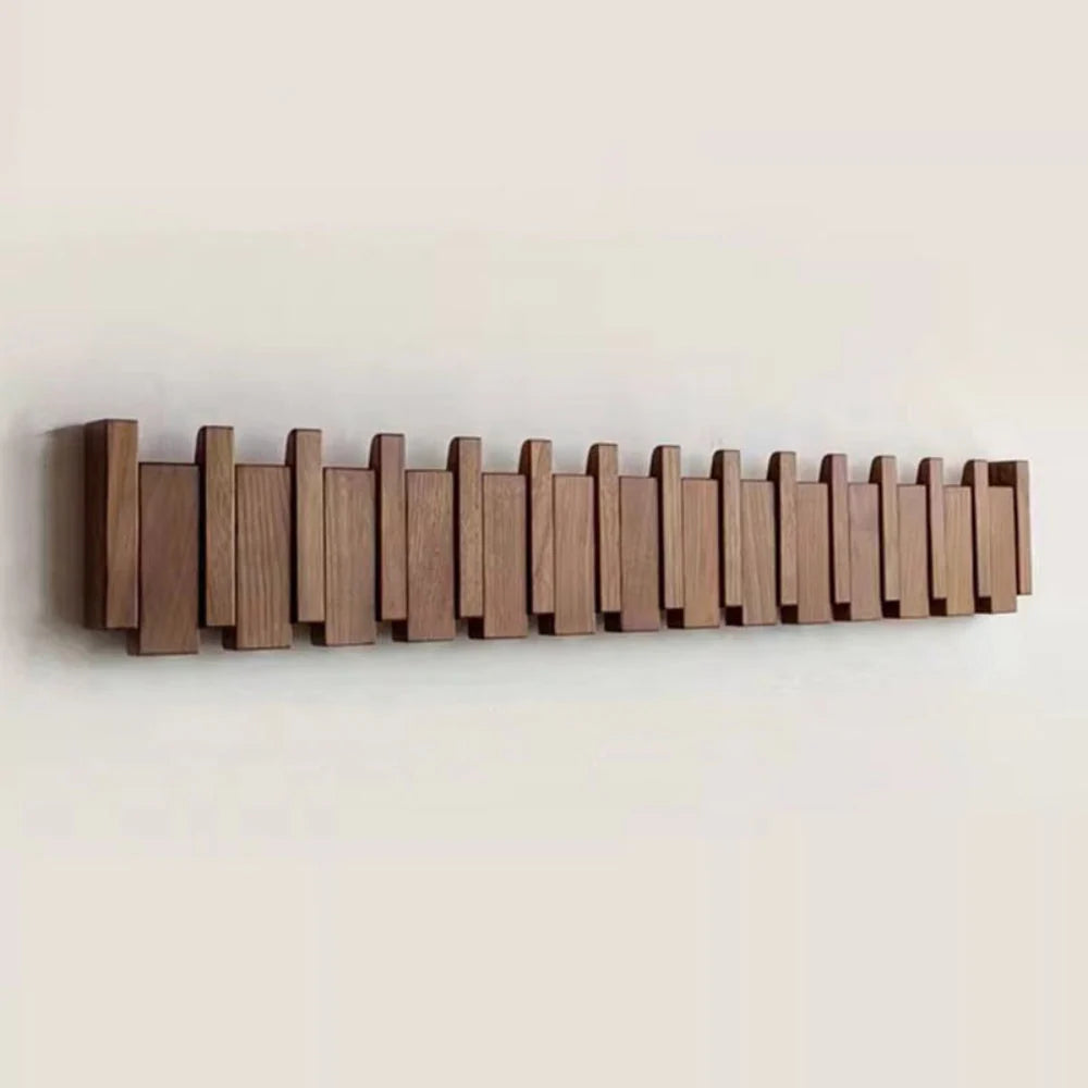 Wall-Mounted Hook Shelf Foldable Walnut & Beech