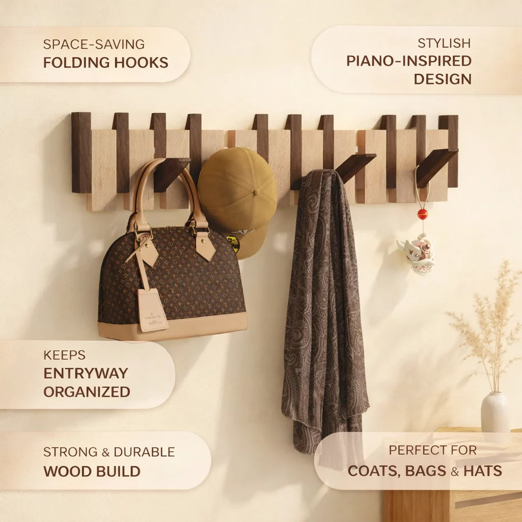 Wall-Mounted Hook Shelf Foldable Walnut & Beech