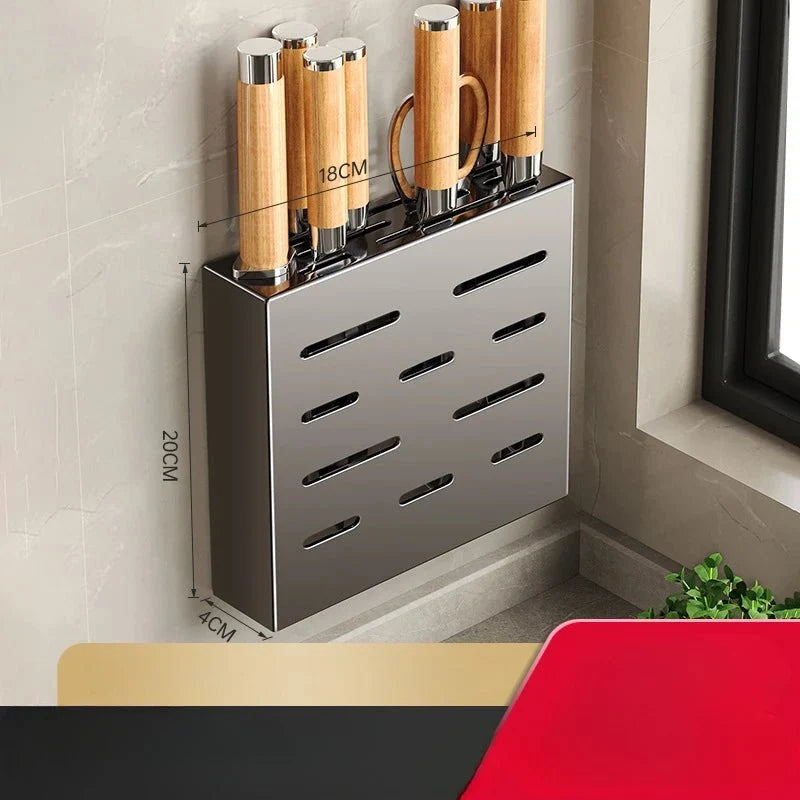 Wall-Mounted Knife Holder No-Drill Adhesive Carbon Steel Space-Saving