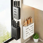 Wall-Mounted Knife Holder No-Drill Adhesive Carbon Steel Space-Saving