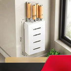Wall-Mounted Knife Holder No-Drill Adhesive Carbon Steel Space-Saving