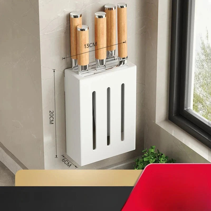 Wall-Mounted Knife Holder No-Drill Adhesive Carbon Steel Space-Saving