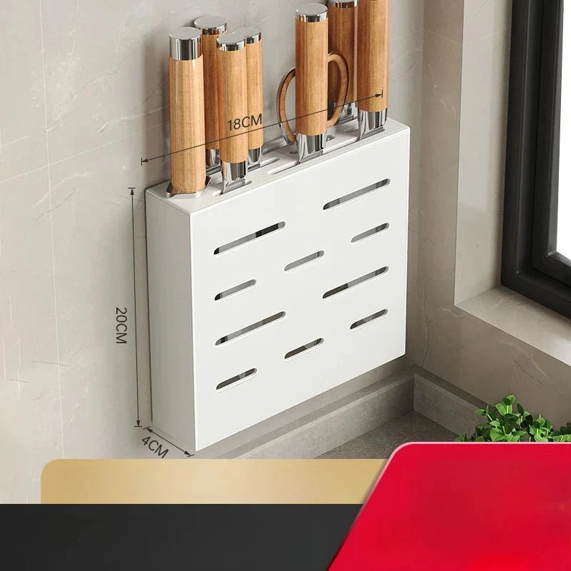 Wall-Mounted Knife Holder No-Drill Adhesive Carbon Steel Space-Saving