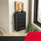 Wall-Mounted Knife Holder No-Drill Adhesive Carbon Steel Space-Saving