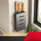 Wall-Mounted Knife Holder No-Drill Adhesive Carbon Steel Space-Saving