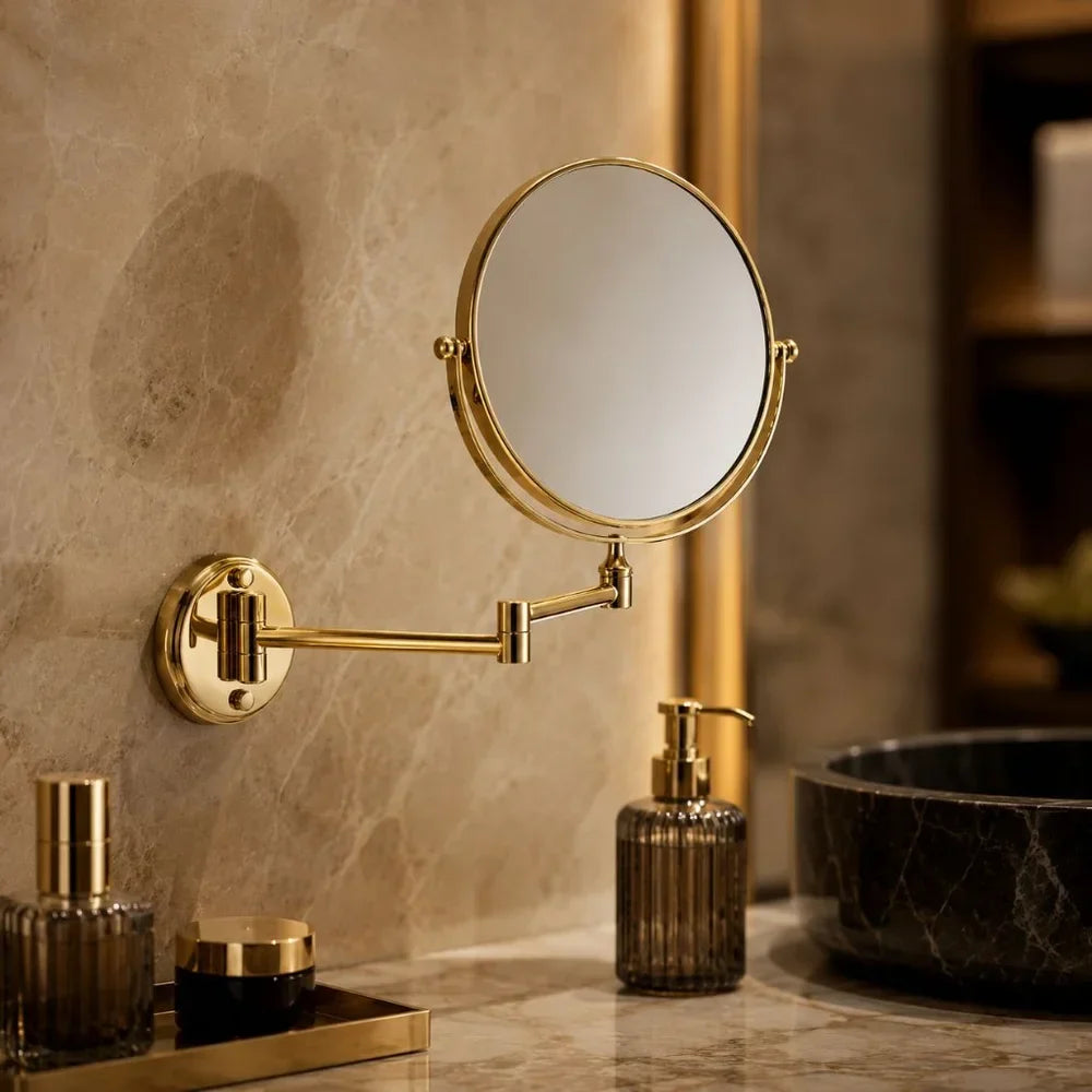 Wall-Mounted Makeup Mirror Double-Sided Magnifying Foldable Dual Arm