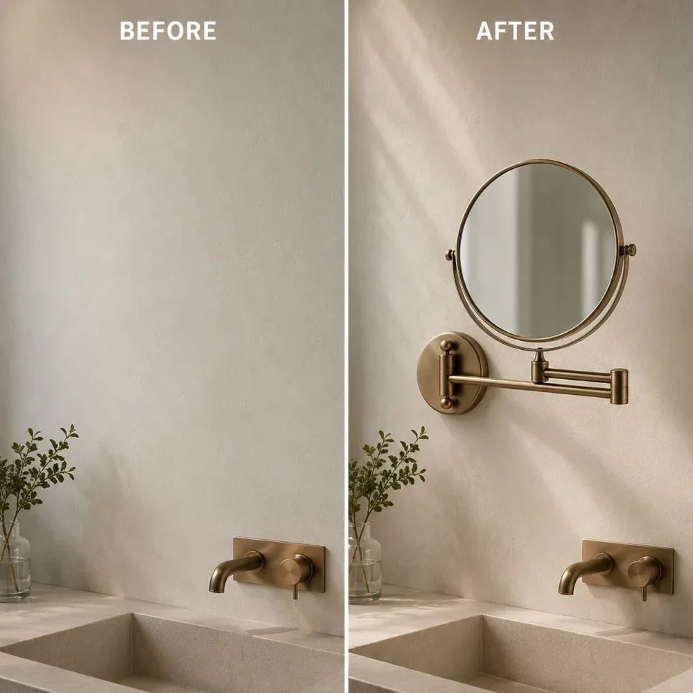 Wall-Mounted Makeup Mirror Double-Sided Magnifying Foldable Dual Arm